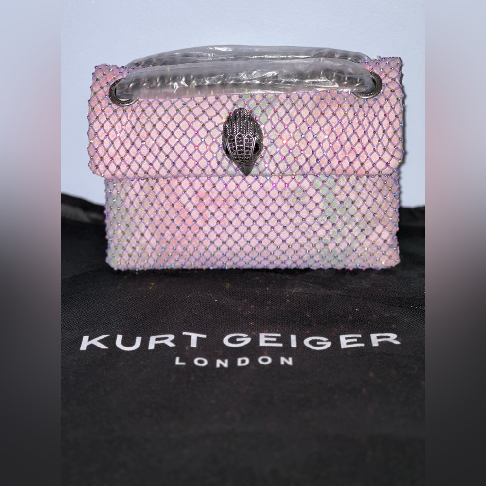 NWT Kurt Geiger London Mini Embellished Pink Rhinestone Fabric Crossbody Bag